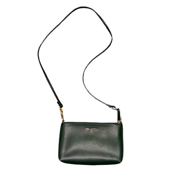 NWOT Karl Lagerfeld Paris Crossbody Pebbled Leather in Dark Teal - Picture 2 of 13